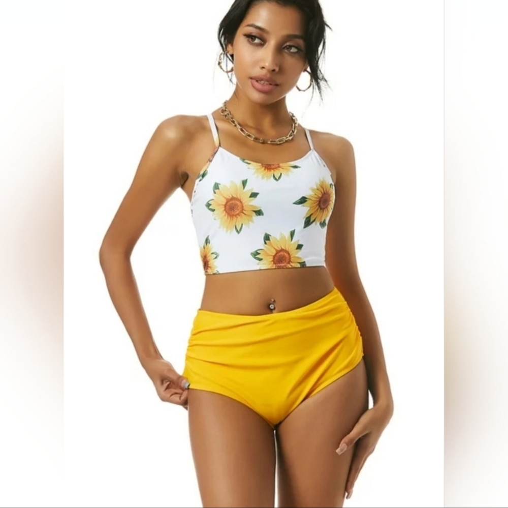 Zaful 2 piece Sunflower Print Bathing Suit Size S